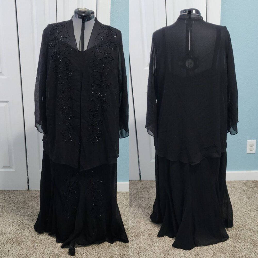 Catherines Masquerade Beaded Dress Set With Jacket Black EUC Size 28WP